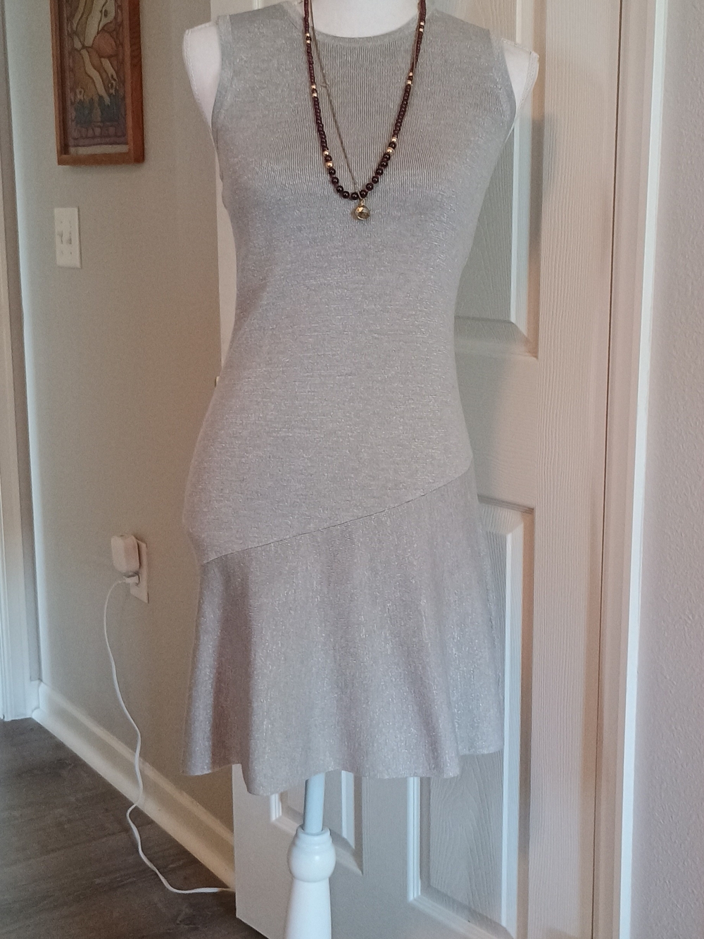 Theory Metallic Silver Sleeveless Knit Mini Dress